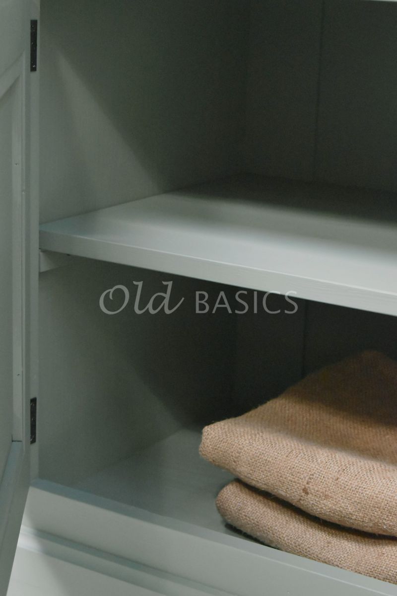 Detail van Boekenkast Monaco, RAL7033, groen, grijs, materiaal hout